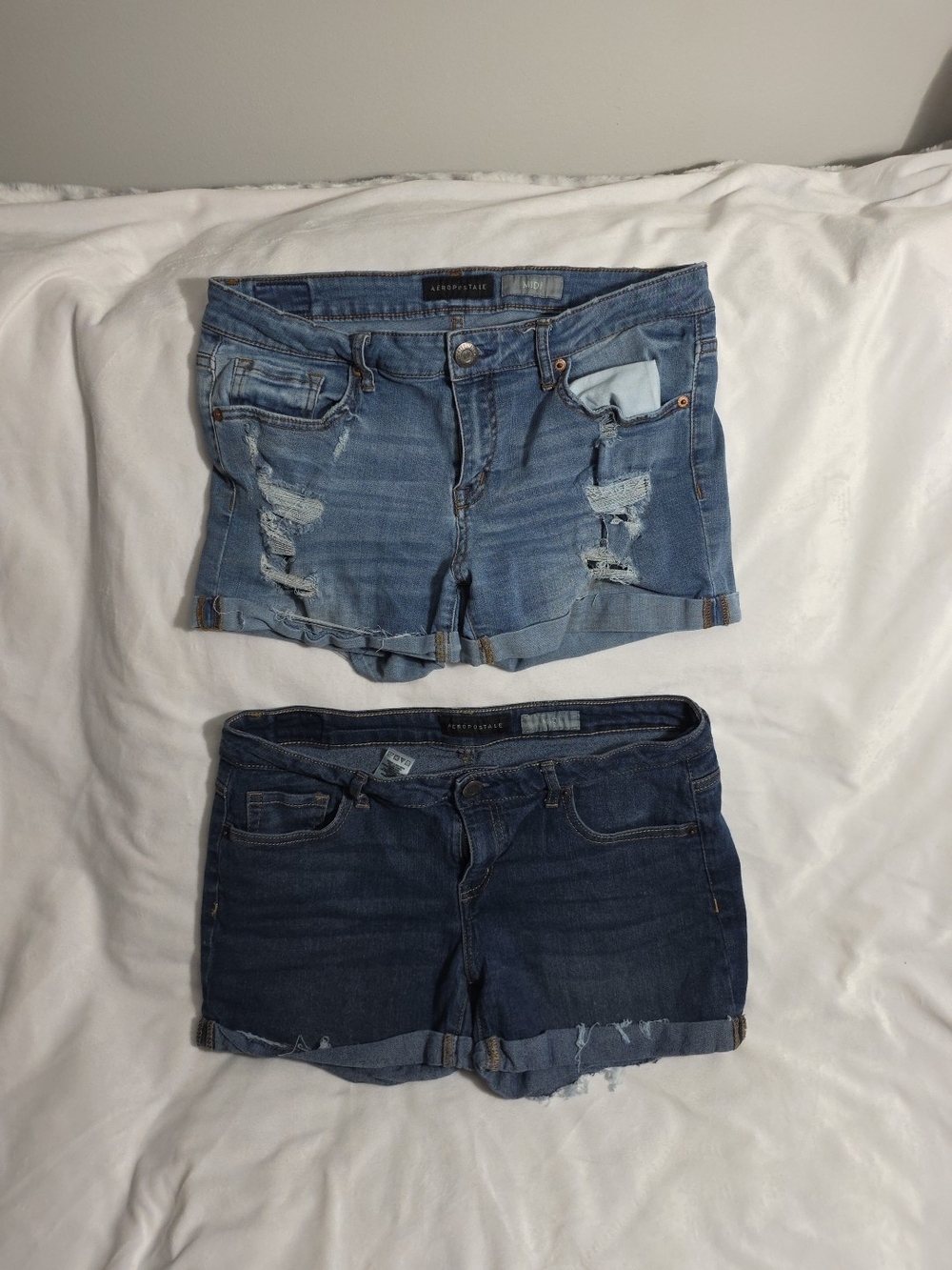 Lot Of 2 Aeropostale Two-Pack Denim Shorts Set - Light Blue & Dark Blue